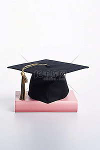 一个粉红色的存钱罐，上面有一个毕业帽