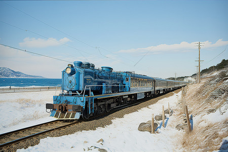 延安小姐火车站服务713.59189薇背景图片_轨道上的蓝色火车