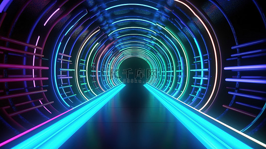 未来幻想背景图片_幻想王国 3d 渲染中的未来派霓虹灯隧道