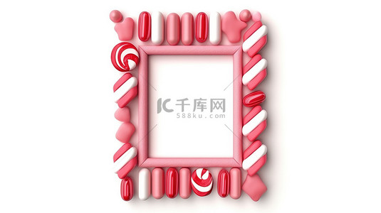 圣诞节框架背景图片_白色背景上的棒棒糖矩形框架的 3d 渲染