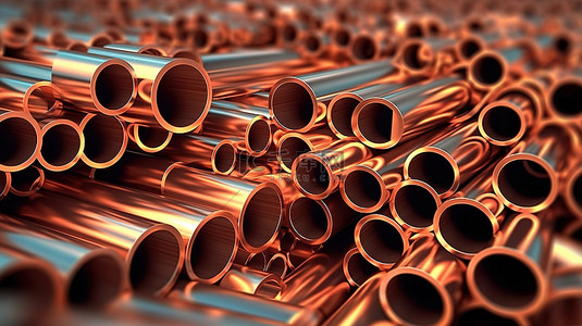 铁艺剪影背景图片_以圆形铜管为特色的工业背景的 3d 插图