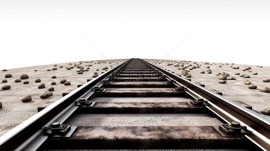 火车轨道背景图片_白色背景，带有 3D 渲染的火车轨道，似乎消失在远处