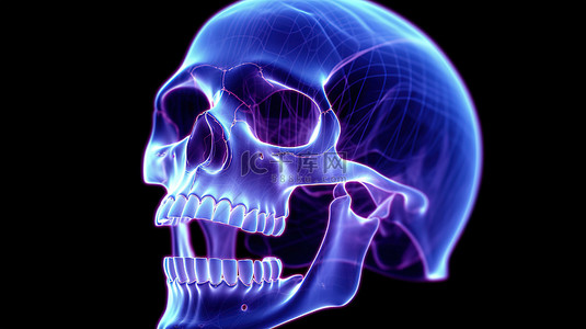 x光头骨背景图片_X 射线牙科模式下的 3D 渲染抽象头骨