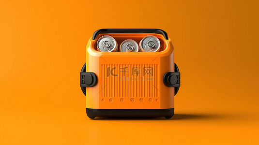插画冰箱背景图片_橙色背景下时尚单色冷却器的 3D 渲染