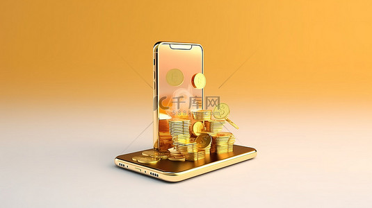 积分兑换长图背景图片_具有在线货币兑换和购物功能的手机模型的 3D 渲染