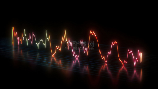 在黑色背景上隔离的 3d 渲染中的霓虹灯心跳信号