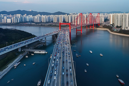 开车的小熊背景图片_人们开车穿过中国南部清州市的鸟瞰图