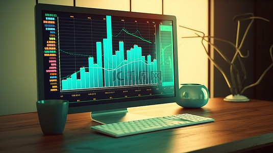 财务数据背景图片_在计算机上用图表和图形分析商业财务数据的 3D 插图