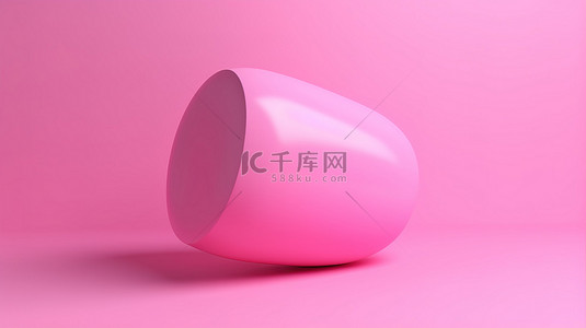 粉色背景上的简约卡通语音气泡聊天图标 3D 渲染插图