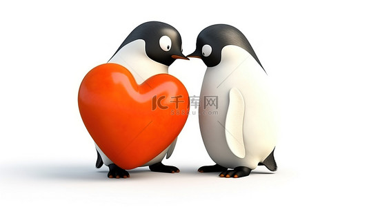 浪漫的企鹅在简单的背景 3d 渲染