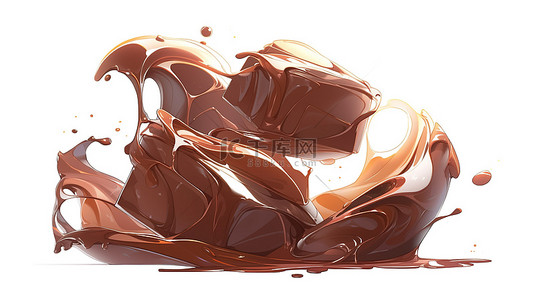 甜美风格背景图片_卡通风格 3D 渲染白色背景上融化的巧克力，用于商业设计隔离插图