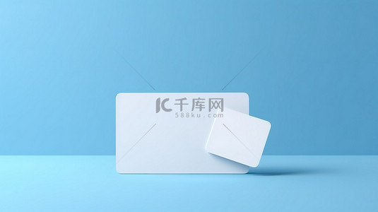 名片样机蓝色背景图片_3d 在蓝色背景上渲染空的企业名称会员或礼品卡模型