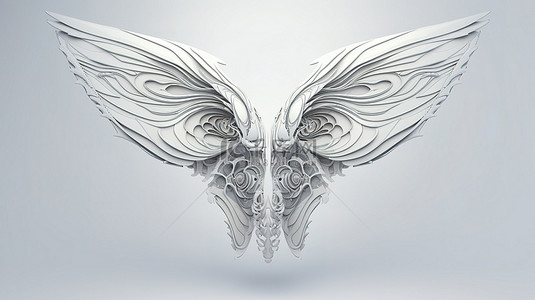 卡通明亮背景背景图片_明亮背景下对称白色翅膀的未来派 3D 渲染