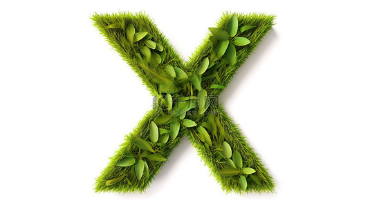 3d 大写字母 x 由白色背景上孤立的草本植物制成的插图