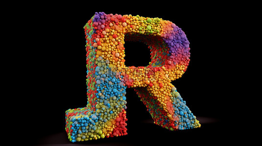 彩虹洒字母表字母 R 在充满活力的 3D 插图中
