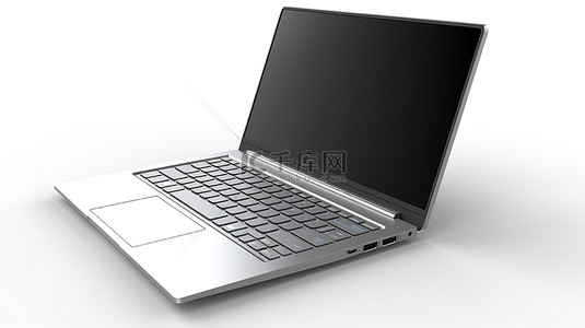 笔记本显示器桌面背景图片_3D 可视化中的当代笔记本独立于白色背景