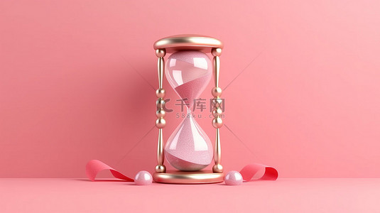 手表背景背景图片_3D 渲染中玫瑰色背景上可爱的沙漏，有足够的文本空间