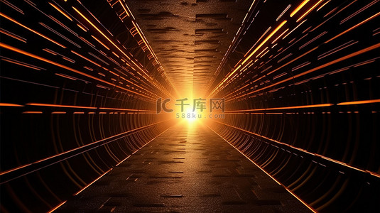 发光隧道背景图片_明亮的光束照亮黑暗的 3D 隧道