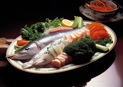 一盘鱼和蔬菜