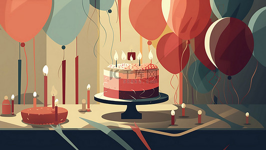 黄色卡通边框背景图片_派对蛋糕庆祝气球