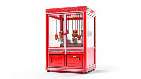 老虎爪背景图片_白色背景在嘉年华上以 3D 渲染展示了一台闲置的红色玩具爪起重机街机