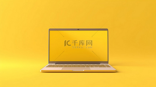 适合电脑桌面背景图片_时尚的双色调黄色笔记本电脑，带空白屏幕，非常适合在充满活力的黄色背景 3D 渲染上进行设计