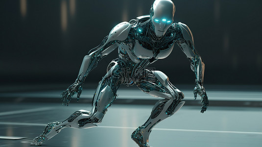 机器人或机器人在行动中人工智能的 3d 渲染