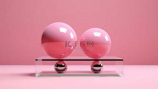 黄昏ppt背景图片_具有两个用于产品展示的玻璃球体的粉红色基座的 3d 渲染