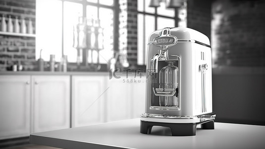 带着厨师帽的小猪背景图片_单色复古风格侧视图 3D 渲染中的老式冷饮机