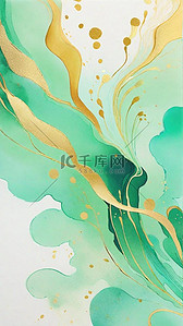 春天绿色鎏金抽象水彩晕染金线纹理8背景图