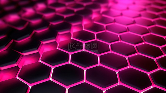 具有蜂窝图案和抽象背景上霓虹粉红色 3D 产品显示的几何平台模板