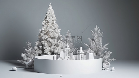 圣诞节和新年产品展示 3d 渲染模型讲台，为您的创意展示提供空间