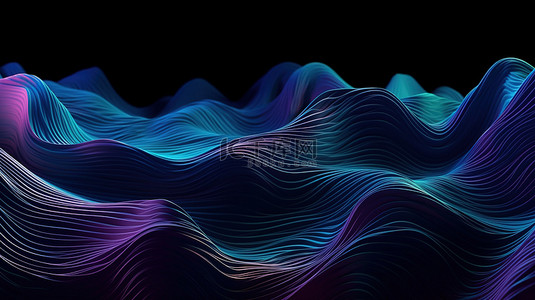 蓝色和紫色的涟漪波引人注目的 3D 维度数字艺术品