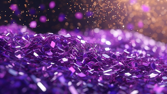 抽象背景，紫色色调中闪烁着耀眼的光芒 3D 渲染插图