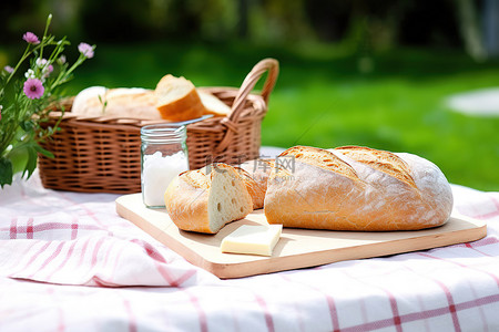 白色桌布背景图片_bft 野餐篮和面包在白色桌布上 wwcarta jpg