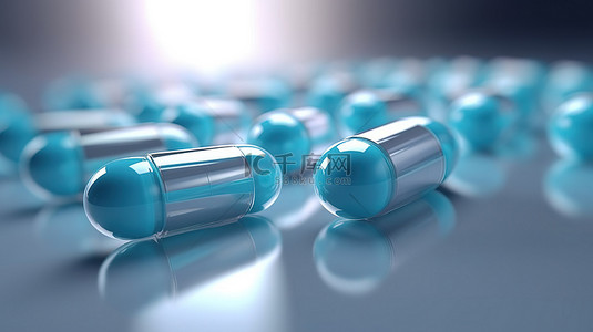 素背景背景图片_蓝色和白色单一药物胶囊的 3d 渲染
