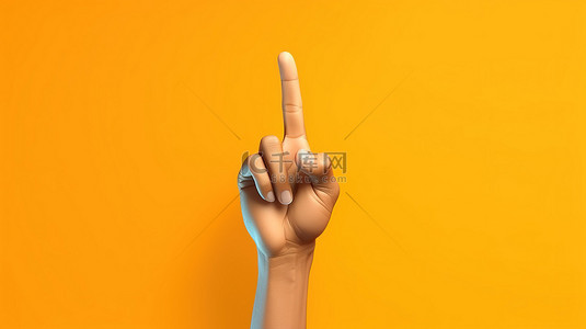 商务手背景横幅 3D 卡通插图手指显示胜利手势