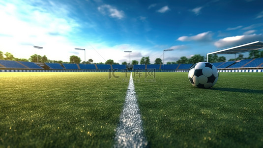 体育比赛和运动概念足球场中心的 3D 渲染插图