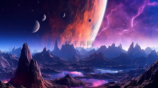 一幅名扬中外的画背景图片_宇宙中外星世界的 3d 渲染