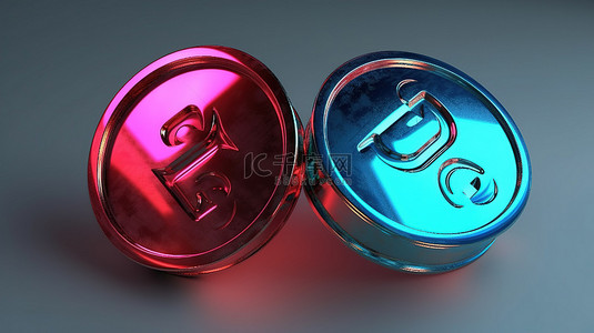 男性和女性性别标志的红色和蓝色金属 3D 符号