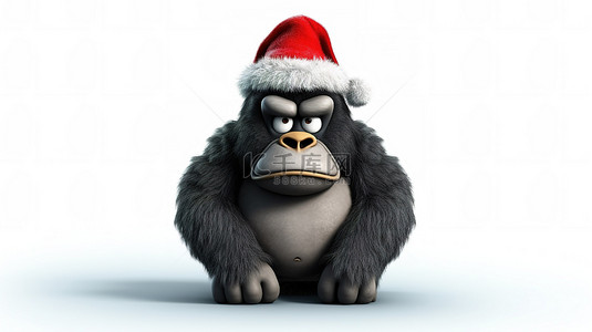 3d 大猩猩戴着滑稽的圣诞帽