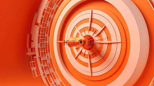 带有箭头充满活力的橙色背景的 3d 渲染靶心