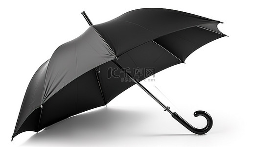 3D 渲染中的黑色雨伞单独站立在白色背景上