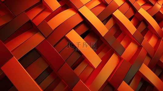 红色和橙色 3D 插图中带有编织图案的几何背景