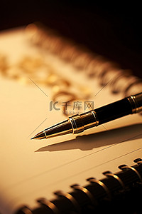打开笔记本背景图片_打开笔记本页面上的墨水垫和金笔