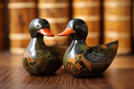鸭背景图片_带有传统日本和中国图案印花的古董风格观赏鸭