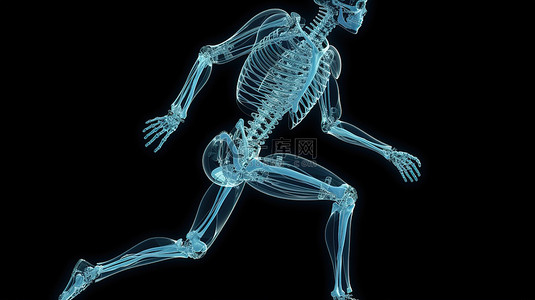 进行时时背景图片_在进行充满活力的奔跑或跳跃时，在 3D 渲染中描绘的 X 射线机器人
