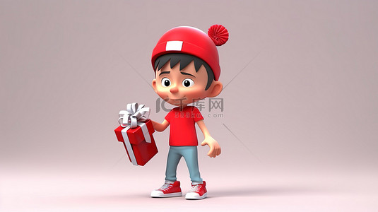 红色的衣服背景图片_红色礼物让青少年 3d 卡通人物兴奋