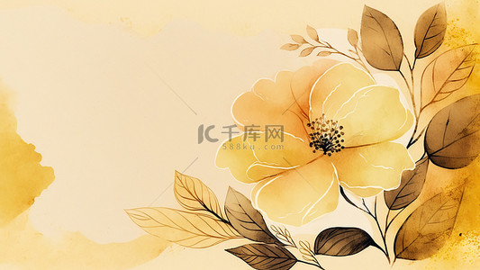 植物绿叶花朵背景图片_花卉叶子水彩黄色背景