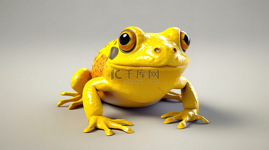 食趣背景图片_一只活泼的黄色青蛙的 3d 插图